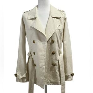 Old Navy Ivory Linen Blend Double-Breasted Tie Belt Jacket Small – Trench Style